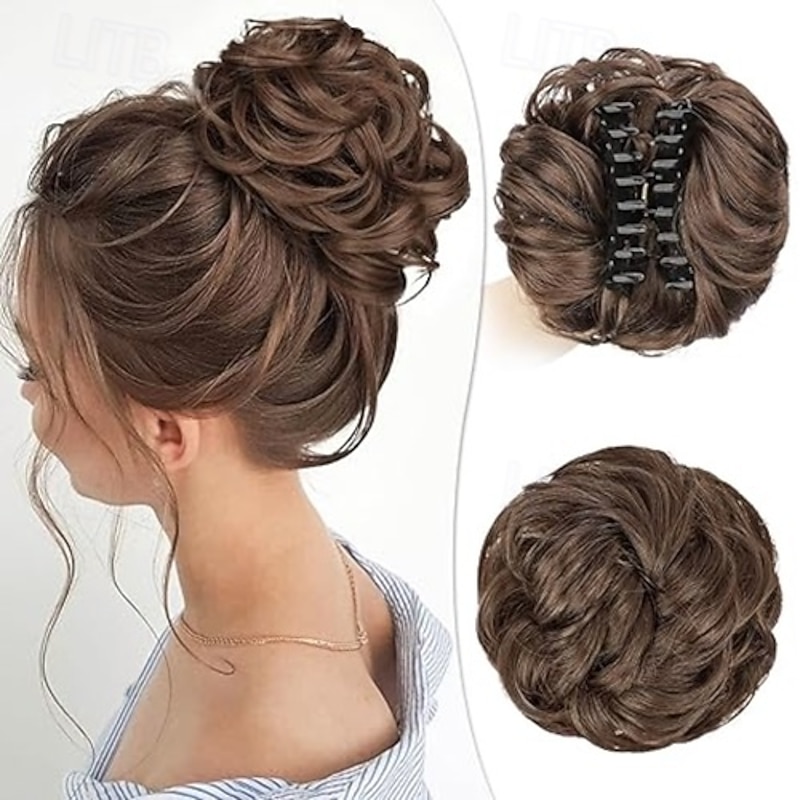 Messy Bun Hair Piece Claw Clip in Buns Ponytail Hair Extension Clip in Hair Piece for Women Girls Scrunchies Extensions2
