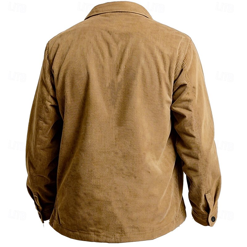 Men's Cowboy Corduroy Shirt Shirt Jacket Overshirt Long Sleeve Vintage Tribal Dailywear Fall & Winter Collared Shirts Button Up 3D Print 2 Pockets 1pc Army Green Navy Blue Brown3