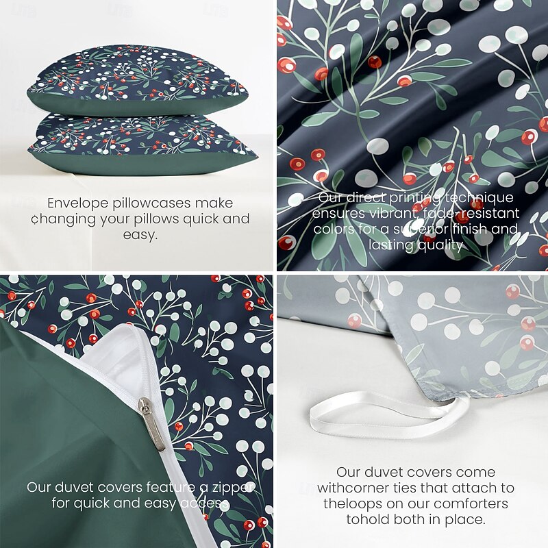 Christmas Duvet Cover Set Queen King Size  Mistletoe Design 100% Cotton Festive Holiday Bedding Soft and Cozy Includes Duvet Cover and Pillowcases for Seasonal Bedroom Xmas Decor4