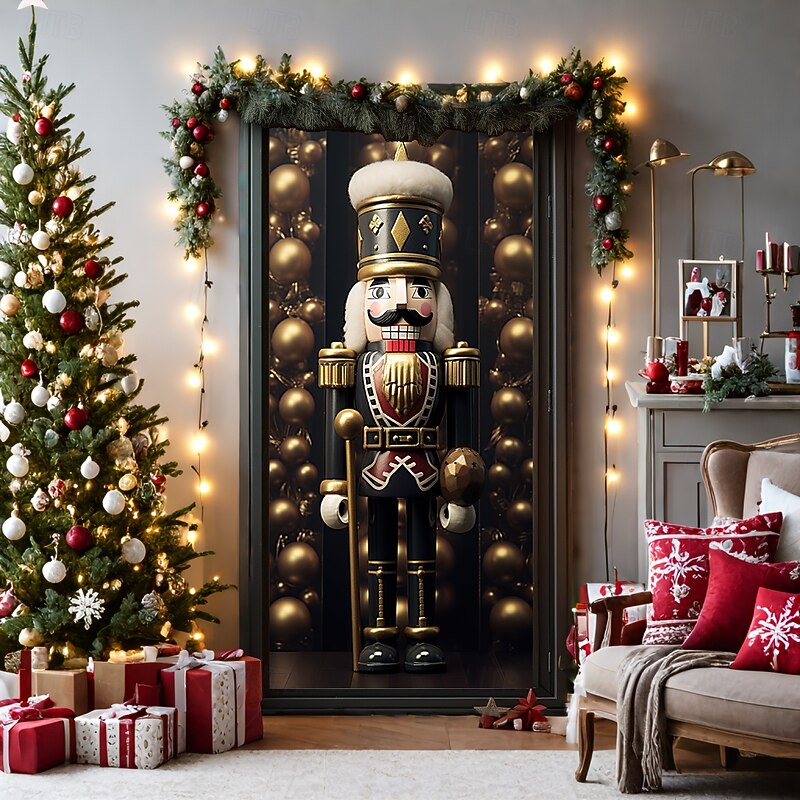 Christmas Door Decorations Door Covers Xmas Nutcracker Door Tapestry Door Curtain Decoration Backdrop Door Banner for Front Door Farmhouse Holiday Party Decor Supplies Indoor/Outdoor2