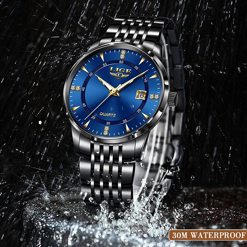 LIGE Men Quartz Watch Minimalist Calendar Stainless Steel Watch4