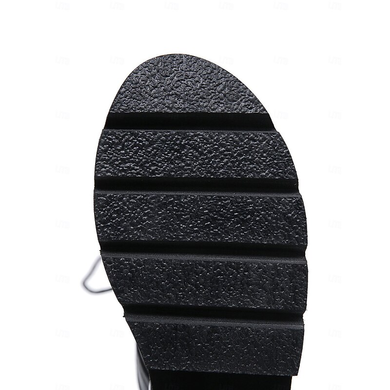 Women's Black Platform Combat Boots with Studded Buckle Straps, Punk Gothic Motorcycle Boots for Cosplay and Streetwear 8