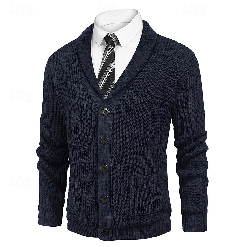 Men's Cardigan Sweater Dress Sweater Knit Sweater Ribbed Knit Regular Button Up Side Pockets Solid Color Lapel Fashion Classic Daily Wear Date Clothing Apparel Fall & Winter Army Green Black S M L2