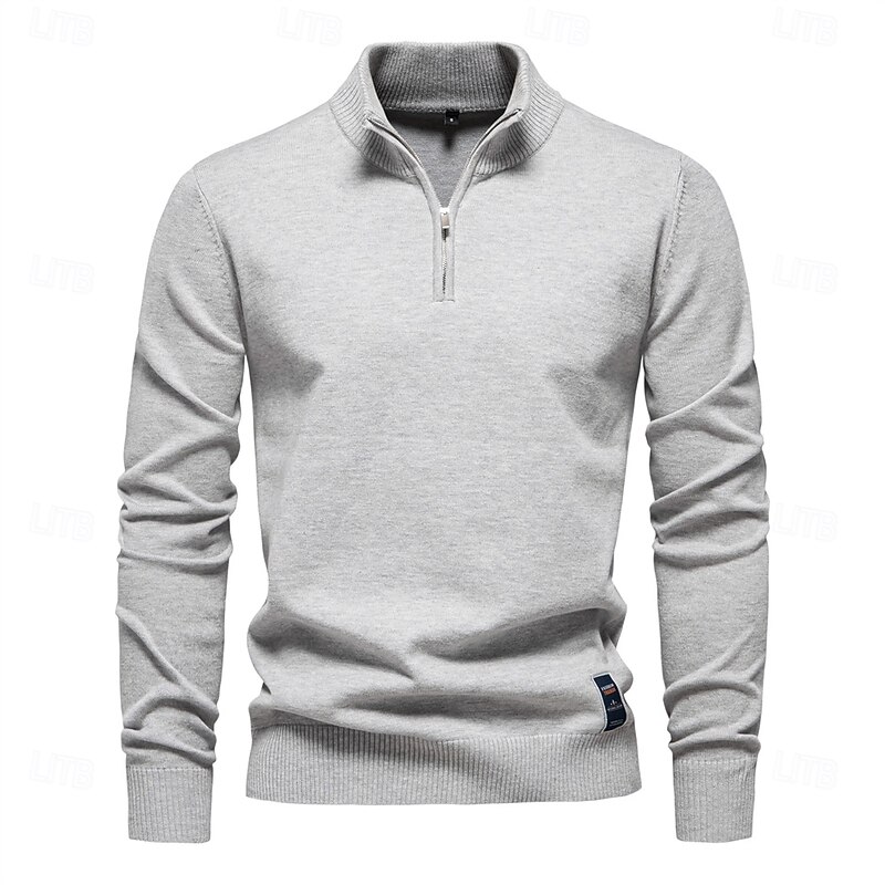Men's Knit Solid Color Half Zip Knitwear Elegant Christmas Gifts Home Clothing Apparel Fall Winter Light Grey S M L3