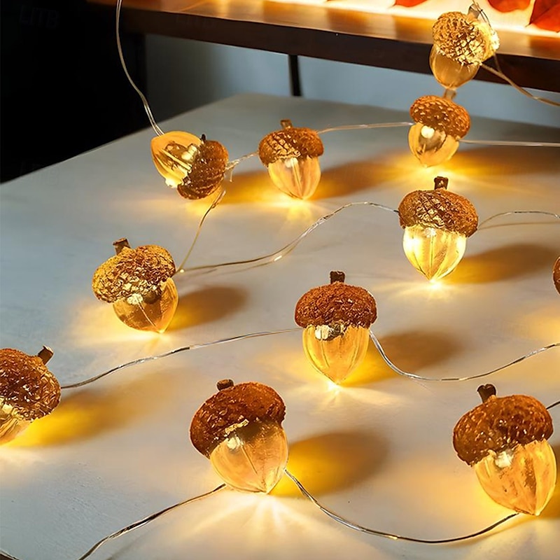 Thanksgiving Acorn String Lights, Battery Operated Fairy Lights, Fall String Lights Decorations for Home, Autumn Garland, Bedroom, Christmas Tree, Halloween Party Decor