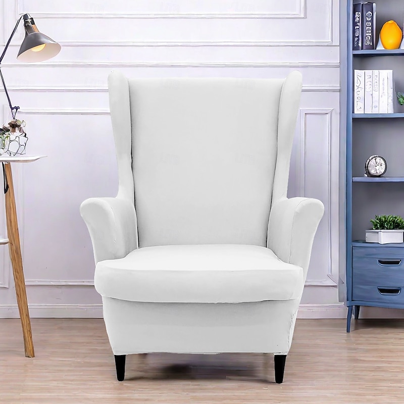 Wingback Chair Cover with Striped Geometric Print Polyester Slipcover Stretchy and Durable Furniture Protector Modern Stylish Chair Cover for Living Room Decor