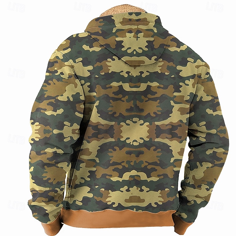 Men's Camo Camouflage American US Flag Fleece Hoodie Hoodies Fashion Cool Long Sleeve Hooded Hunting Streetwear Blue Green Zipper Pocket Fall Winter Designer3
