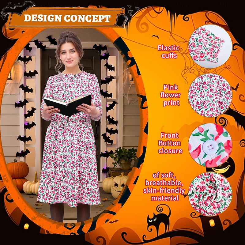 Barbara Halloween Dress Beetlejuice Cosplay Costume Adults' Women's Masquerade Party / Evening Easy Halloween Costumes Dress Up3