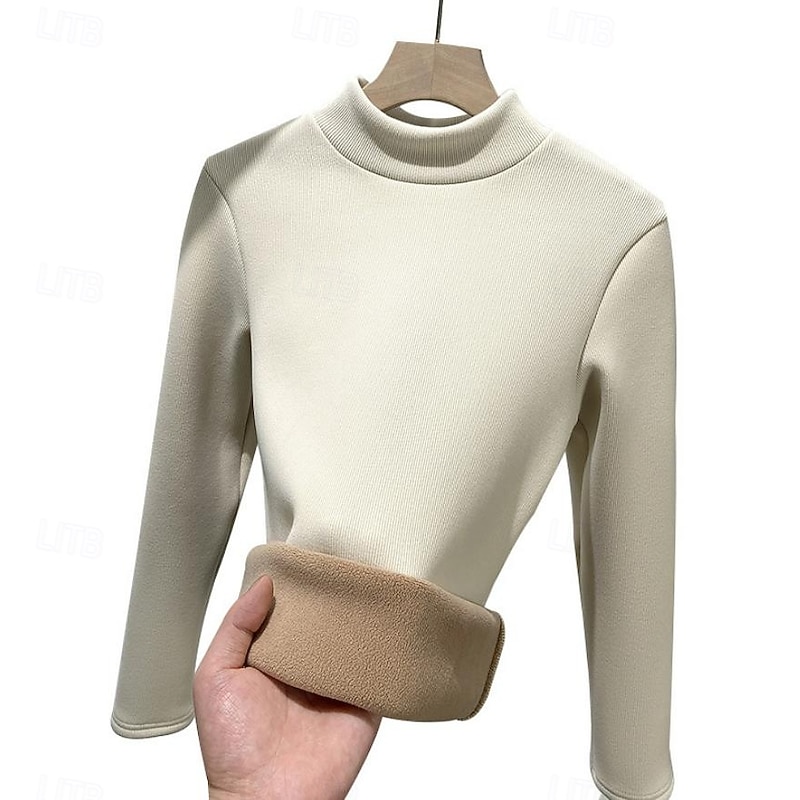 Women's Tunic Solid Color Casual Long Sleeve Turtleneck Regular Tops Daily Black Yellow Light Brown Brown off-white Fall Winter4