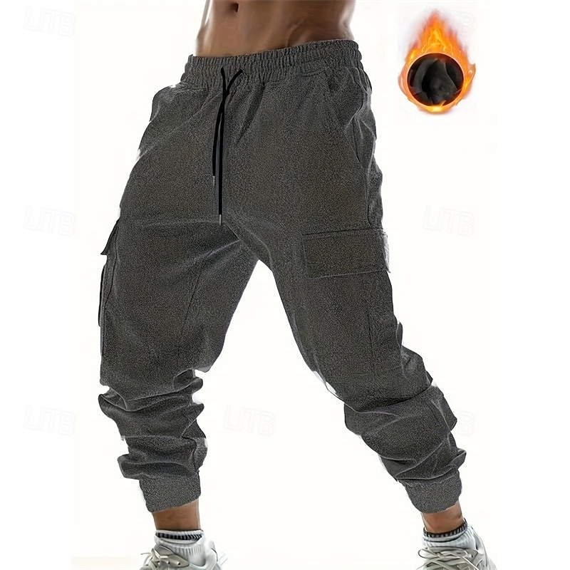 Men's Fleece Pants Sweatpants Joggers Winter Pants Trousers Pocket Drawstring Elastic Waist Plain Comfort Warm Sports Outdoor Daily Fashion Casual Black Dark Gray Micro-elastic3