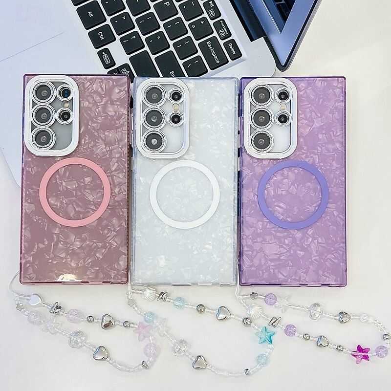 Phone Case For S25 S24 Ultra Plus S24 FE S23 A55 5G A35 5G A25 A15 A54 Wallet Case Magnetic Support Wireless Charging with Wrist Strap Retro Plating2