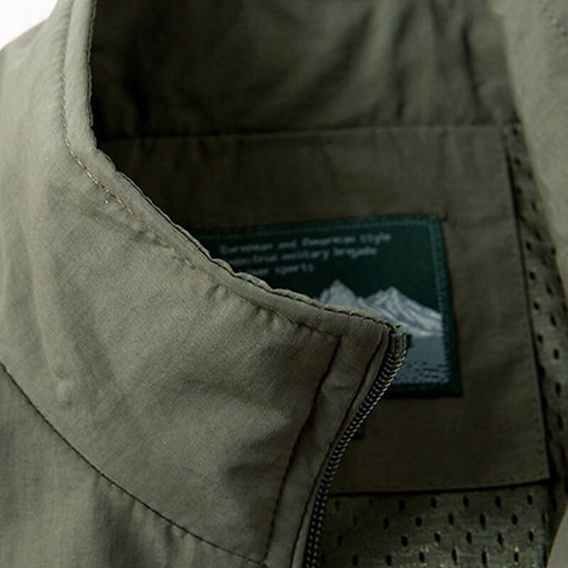 Men's Hiking Vest Hiking Fleece Vest Sleeveless Vest Outdoor Comfortable Breathable Pocket Polyester Black Army Green Khaki Hunting Fishing Climbing3