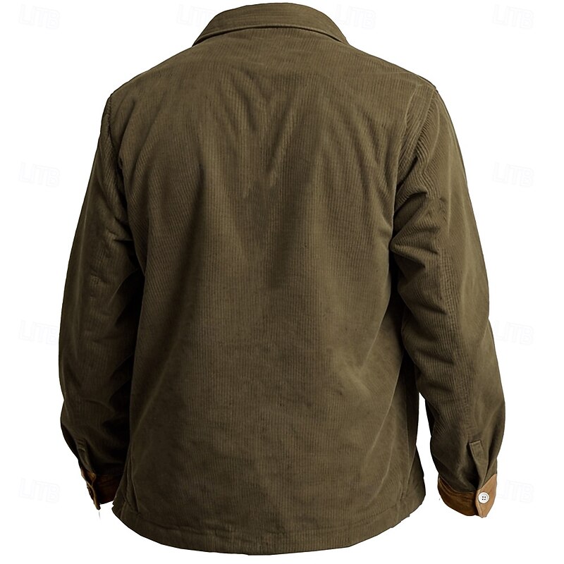 Men's Solid Color Shirt Jacket Overshirt Long Sleeve Vintage Tribal Dailywear Fall & Winter Collared Shirts Button Up 3D Print 2 Pockets 1pc Army Green Navy Blue Brown2