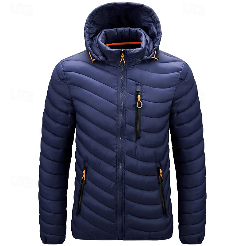 Men's Quilted Jacket Puffer Jacket Puffer Winter Jacket Winter Puffer Coat Winter Outdoor Insulated Packable Lightweight Detachable Cap Outerwear Lightweight Puffer Jacket Puffy Coat Full Zip Fishing4
