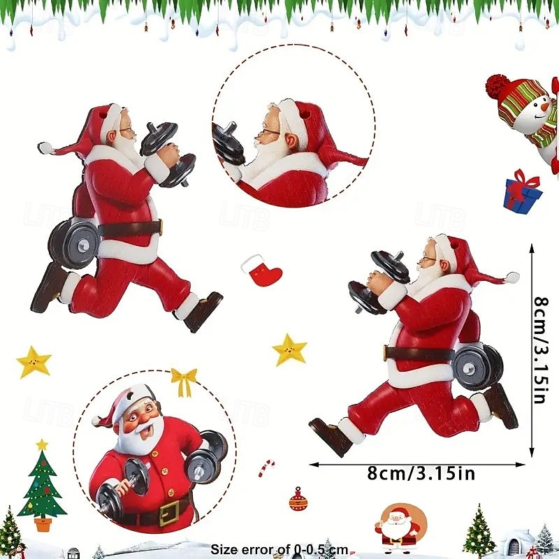 27pcs Christmas Wooden Ornaments Set - Fitness Theme Santa Pendant Ornaments and Toppers, Vintage Wooden Christmas Decoration, Non-Electric Hanging Festival Decoration for Thanksgiving, Christmas & Halloween Xmas Decoration with Hanging Rope3