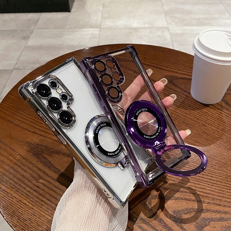 Phone Case For S25 S24 S23 S22 Plus  Ultra S23 FE Back Cover with Stand Holder Magnetic Support Wireless Charging Retro TPU PC2