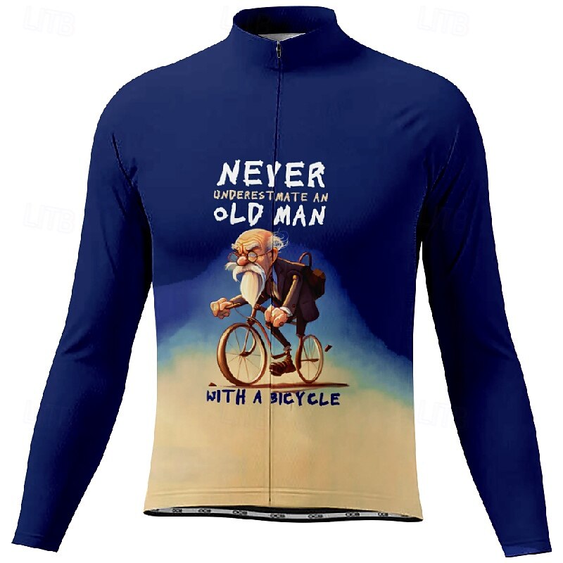 Men's Cycling Jersey Graphic Long Sleeve Bike Tee Tshirt Jersey with 3 Rear Pockets Mountain Bike MTB Quick Dry Anatomic Design Wicking Breathable Sports Navy Blue Blue Clothing Apparel4