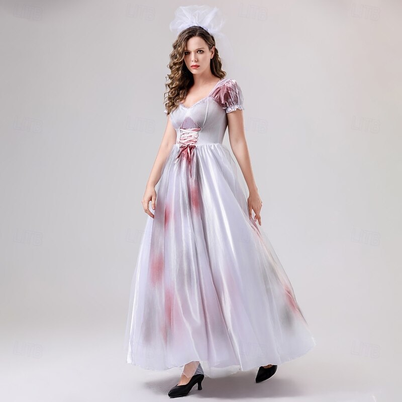 Ghostly Bride Halloween Dress Cosplay Costume Scary Costume Adults' Women's Carnival Masquerade Party / Evening Easy Halloween Costumes Dress Up2
