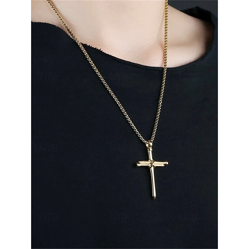 Stainless Steel Cross Necklace for Men – Nail Design Religious Pendant with Chain3