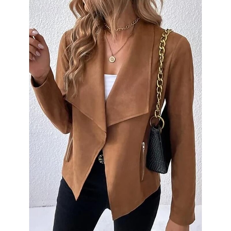 Women's Jacket Dailywear Solid Color Windproof Fashion Regular Fit Outerwear Long Sleeve Spring Black S