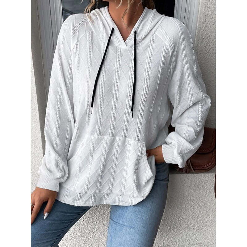 Women's Pullover Casual Plain Hooded Pocket Long Sleeve White Pink Blue Gray Spring Fall