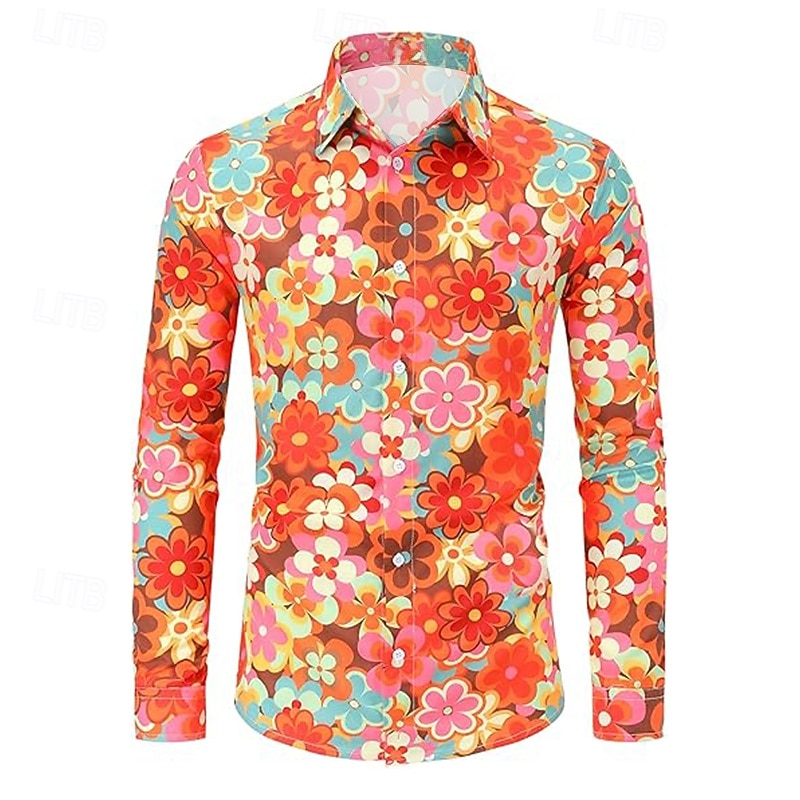 Retro Vintage 1970s Shirt Hippie Floral Fancy Dress Men's Kings Day Halloween Carnival Party Party / Evening Casual Daily Adults' Shirt