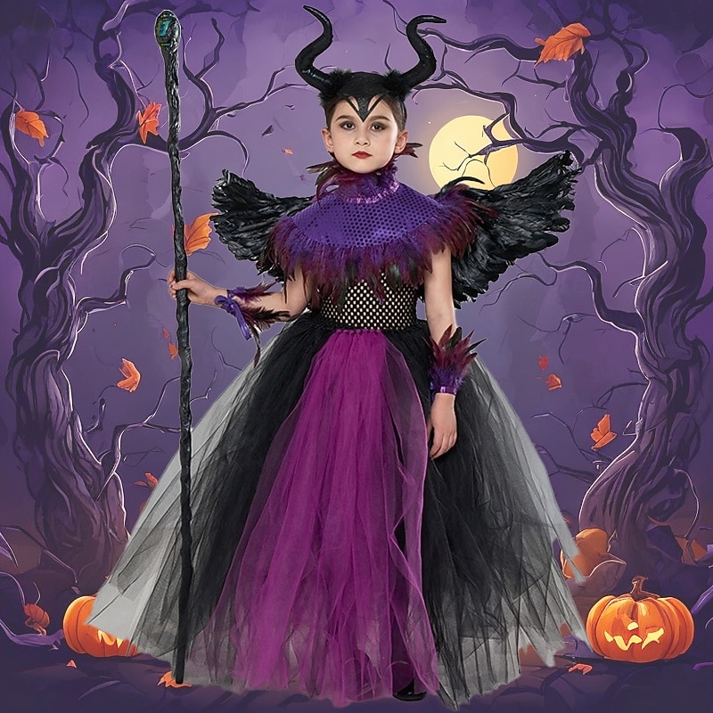 Kids Girls' Cosplay Dress Cosplay Custome Party Dress Solid Color Multi Color Sleeveless Performance Party Halloween Party Sequins Mesh Vintage Gothic Halloween Custome Polyester Maxi Party Dress