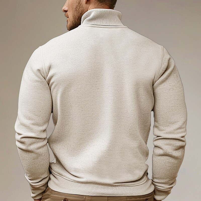 Men's Knit Solid Color Half Zip Knitwear Elegant Christmas Gifts Home Clothing Apparel Fall Winter Light Grey Beige S M L2