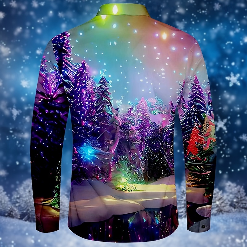 Men's Tree Snowflake Shirt Button Up Shirt Long Sleeve Fashion Casual Party Evening Wear Daily Fall Winter Spring & Summer Shirt Collar Button Up 3D Print Black Blue Purple Green Dark Blue2
