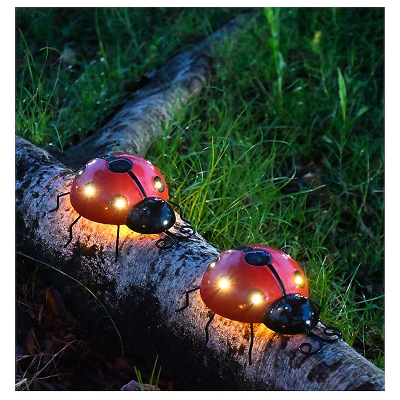 Solar Iron Ladybug Decorative Light, Creative Seven Star Design Outdoor Garden Simulation Animal Wall Hanging Courtyard Light for Patio Decorations 1pc3