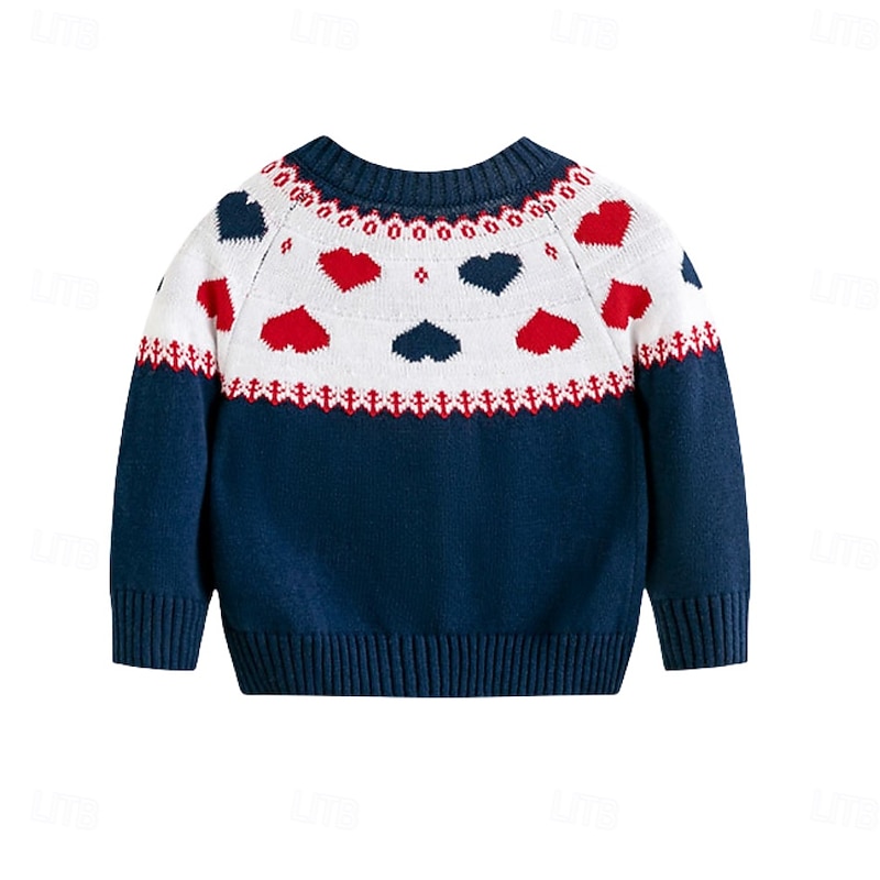 Kids Girls' Back to School Christmas Sweater Heart School Long Sleeve Buttons Daily 4 years+ Fall Navy Blue2