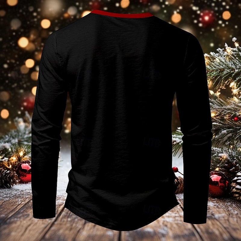 Christmas Men's Funny Christmas Henley T Shirt Letter Print Henley Deer Sports Fashion Daily 3D Printing Long Sleeve Street Casual Daily Black Long Sleeve Henley Collar Button Henley Winter2