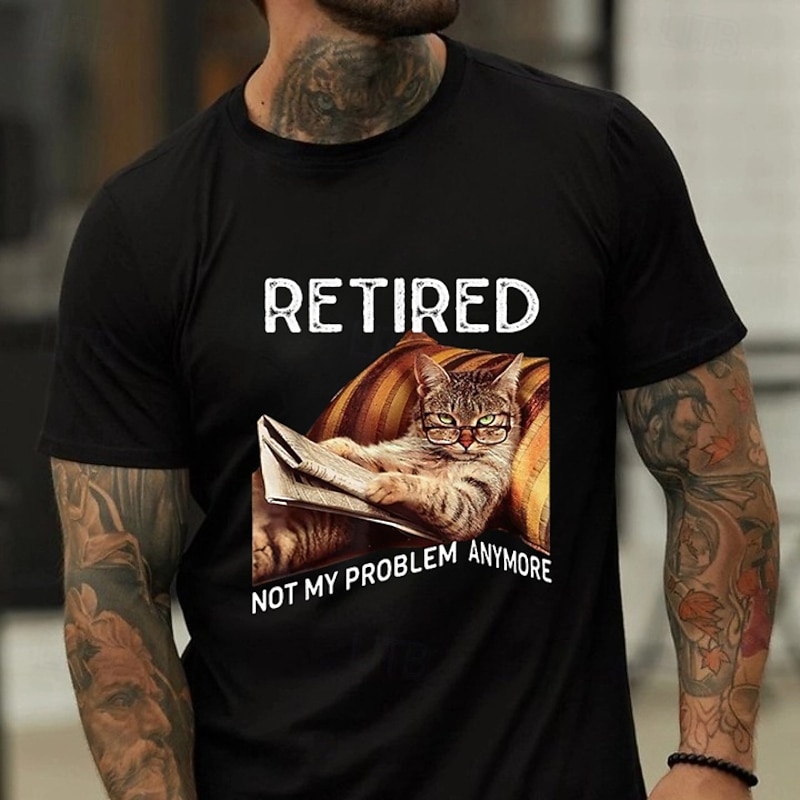 Men's Funny Letter Print Retired T Shirt Tee Top 100% Cotton Short Sleeve Graphic Shirt Black Wine Dark Blue Comfortable Tee Street Sports Outdoor Fashion Designer Clothing