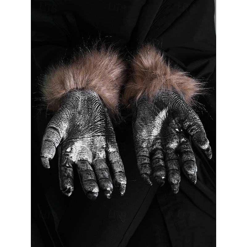 Realistic Werewolf Claw Gloves with Faux Fur Cuffs – Scary Halloween Costume Accessories for Cosplay & Horror-Themed Events