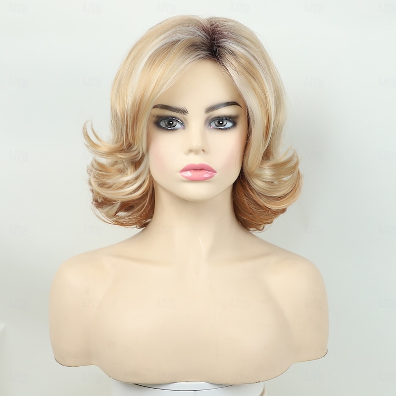 Short Blonde Curly Wigs for Women Fashion Auburn Wavy Wig Heat Resistant Synthetic Hair Wigs for Daily,Halloween,Party3