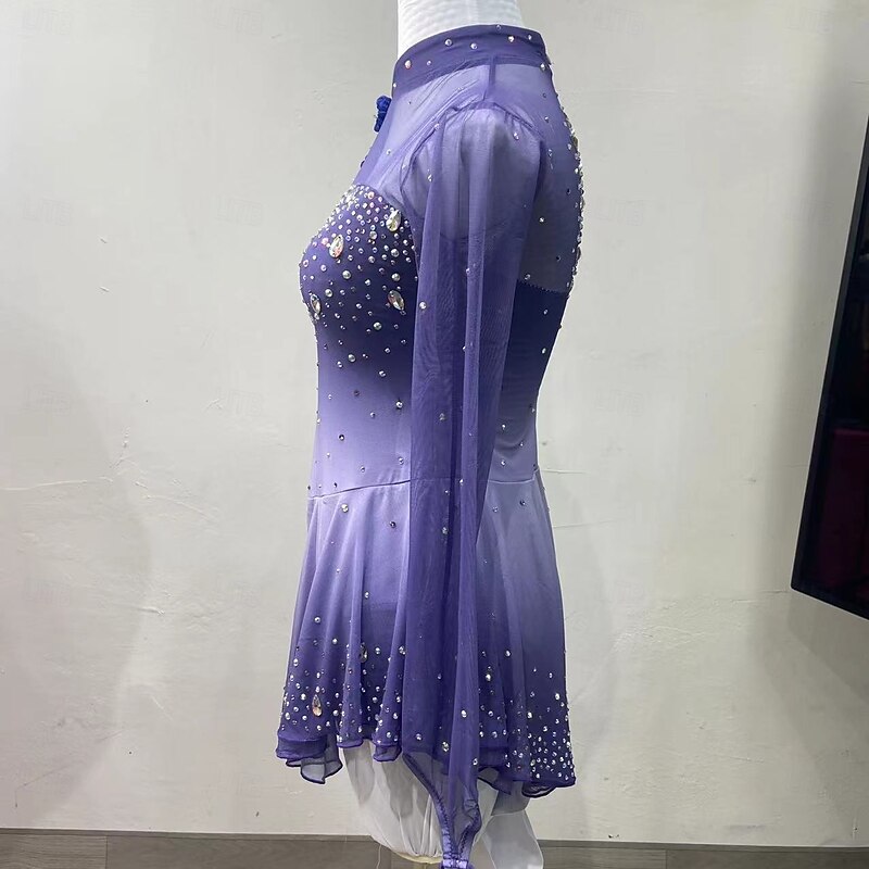 Figure Skating Costumes For Adults And Children Customized With Colored Diamonds Blue Spandex Mesh Grading Performance Costumes Competition Training Gradient Rhinestone Dresses Performance Costum4
