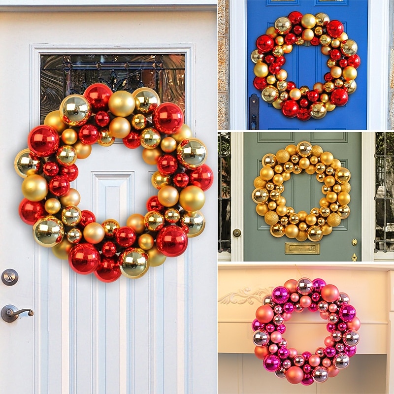 Christmas Ball Wreath Outdoor for Front Door Winter Wreath Window Wall Decoration Colorful Patchwork, Shiny Ornaments, Wall Hanging Decor for Hotels, Festive Door Decoration and Holiday Display