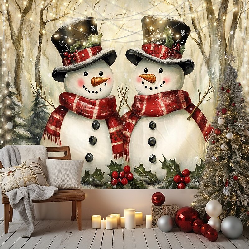 Christmas Decorations Snow Couple Hanging Tapestry Wall Art Large Tapestry Mural Decor Photograph Backdrop Blanket Curtain Home Bedroom Living Room Decoration3