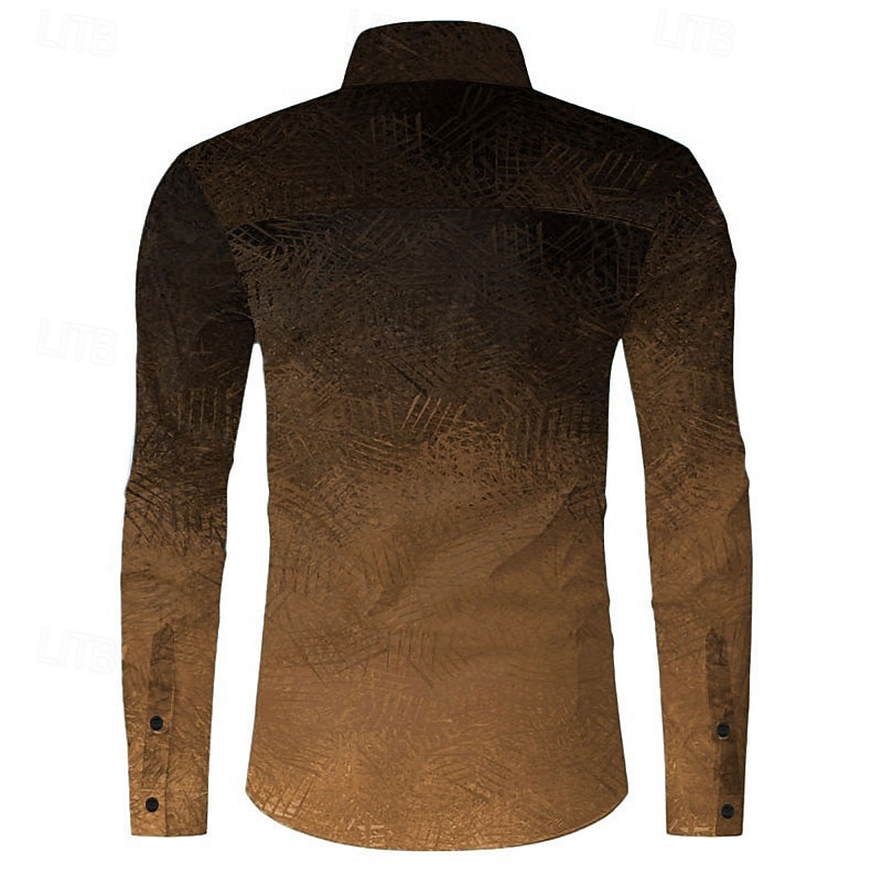 Men's Ombre Cowboy Western Shirt Button Up Shirt Cowboy Shirt Long Sleeve Casual Formal Daily Holiday Fall Winter Spring & Summer Turndown Collared Shirts Button Up Pocket 3D Print Brown2