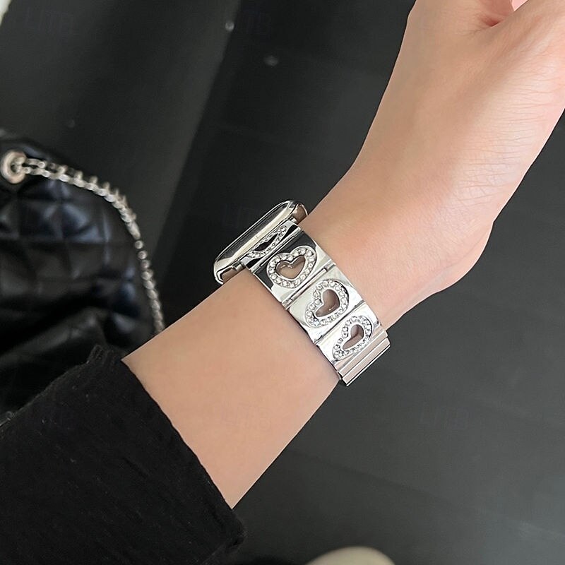 Solo Loop Compatible with Apple Watch band 38mm 40mm 41mm 42mm 44mm 45mm 49mm Women Glitter Bling Diamond Alloy Strap Replacement Wristband for iwatch Ultra 2 Series 9 8 7 SE 6 5 4 3 2 14