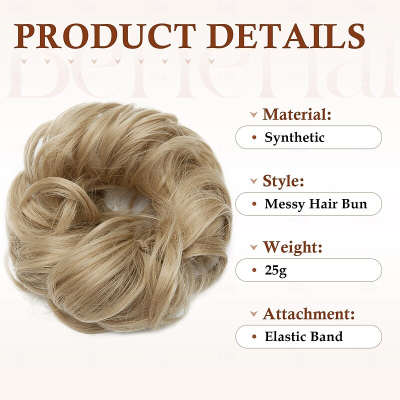 Messy Bun Hair Piece Scrunchy Updo Hair Pieces for Women Fluffy Wavy Hair Bun Scrunchies Donut Hairpiece Synthetic Chignons with Elastic Rubber Band3