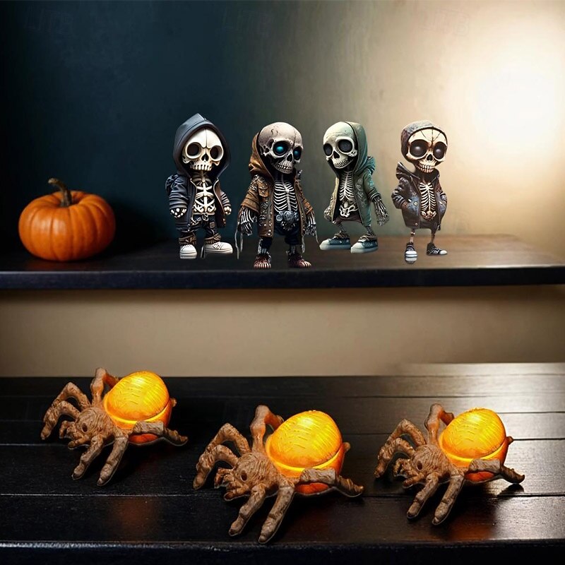 3pcs Halloween Decorations Spider Light LED Electronic Candle Light New Atmosphere Layout Props Glowing Spider Ghost Festival Ornaments Night Lamp2