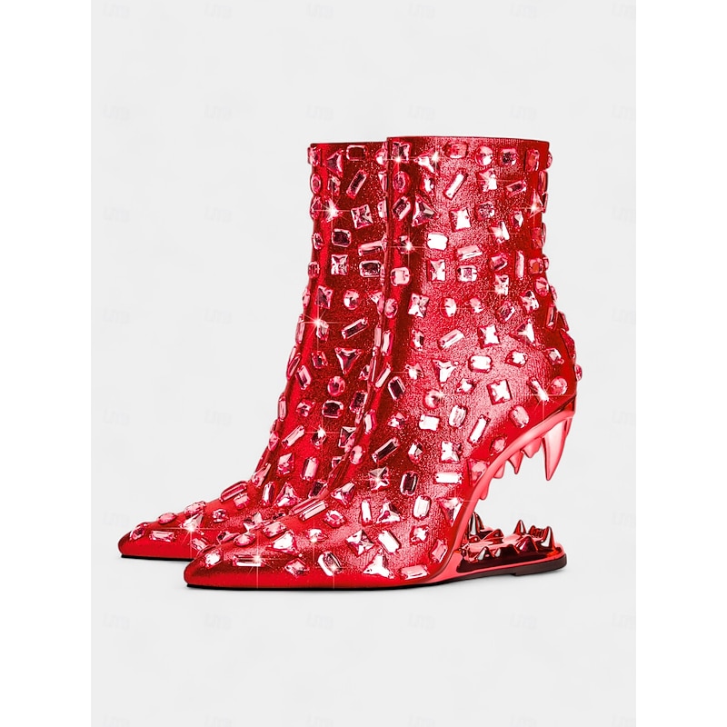 Women's Red Studded Ankle Boots with Unique Cut-Out Heels – Statement High Heels for Fashion Events and Parties4