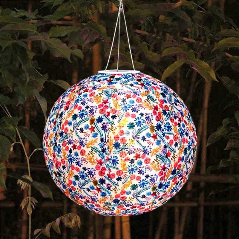 12 Inch (30cm) Solar Globe Lantern Chinese Style Outdoor IP65 Waterproof Nylon Hanging LED Light, Warm White for Garden, Party, Yard Decoration2