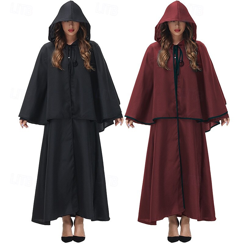 Retro Vintage Medieval Renaissance Cape Hooded Cloak Witch Plague Doctor Wizard Fancy Dress Women's Fantasy Walpurgis Night Halloween Carnival Party LARP Ren Faire Adults' Cloak