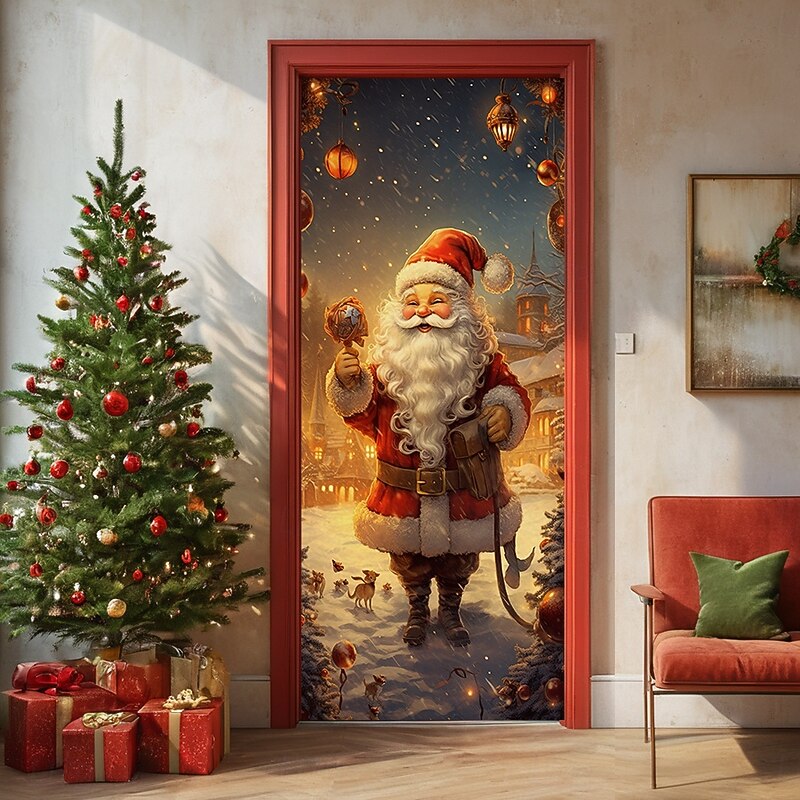 Christmas Door Decorations Door Covers Xmas Santa Deliver Gift Door Tapestry Door Curtain Decoration Backdrop Door Banner for Front Door Farmhouse Holiday Party Decor Supplies Indoor/Outdoor3