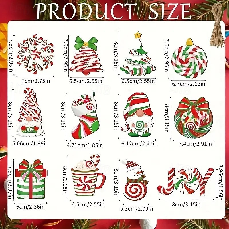 24pcs Christmas Wooden Ornaments, Xmas Tree Pendant Decoration - Vintage Wooden Peppermint Candy Canes, Snowmen, Gnomes, and Santa - Perfect for Tree or Home Holiday Decor3