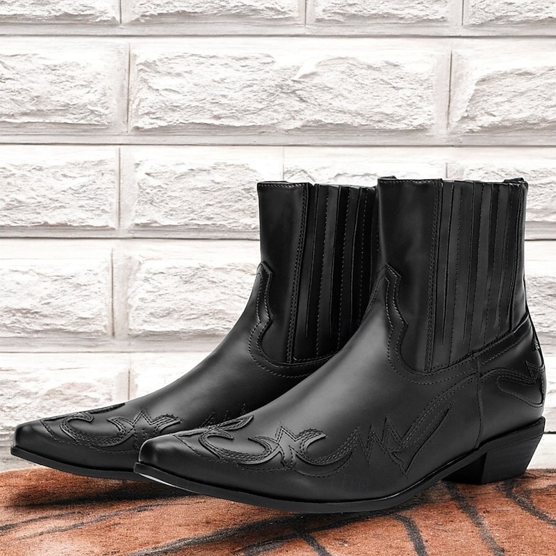 Men's Brown and Blue Western Cowboy Boots – Embroidered Faux Leather Design for Casual and Country Style Wear4