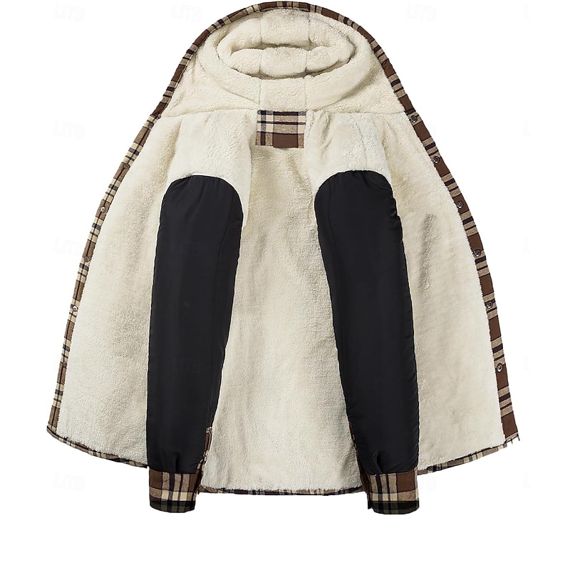 Men's Shirt Jacket Hoodied Jacket Shacket Flannel Fleece Jacket Outdoor Daily Wear Warm Pocket Hooded Fall Winter Plaid Checkered Fashion Streetwear Lapel Regular Black Red Navy Blue Royal Blue Orange3