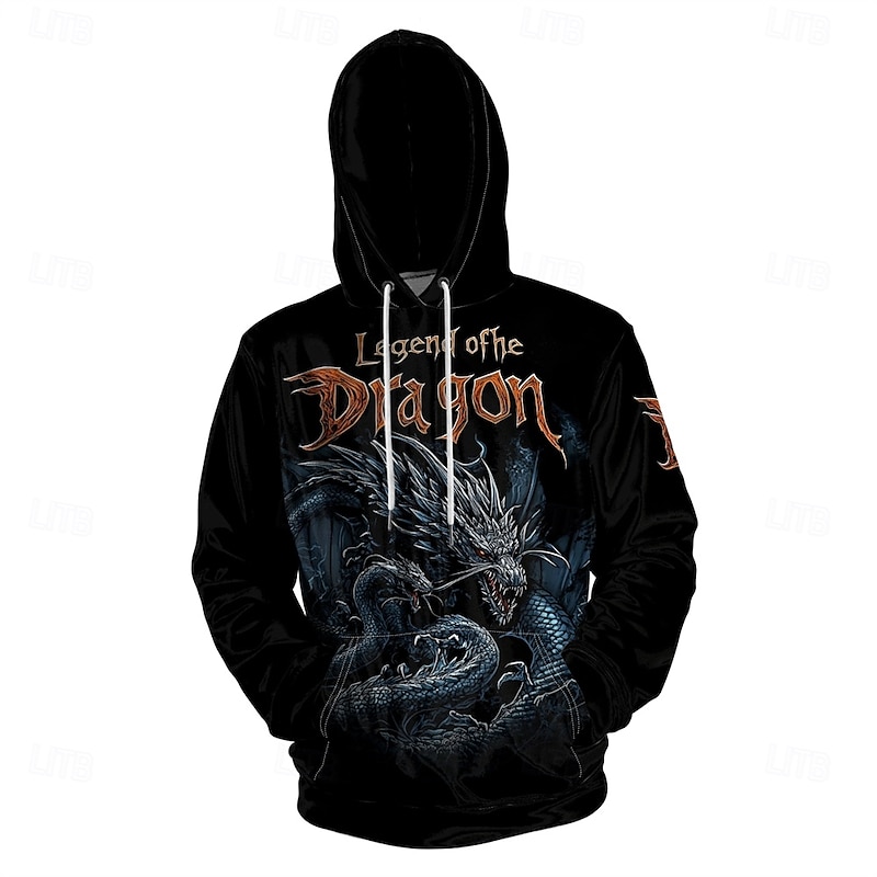 Men's Graphic Dark Hoodie Hoodies Sweatshirt Vacation Daily Long Sleeve Hooded Vacation Sports Outdoor Going out Black Printing Spring &  Fall Designer3